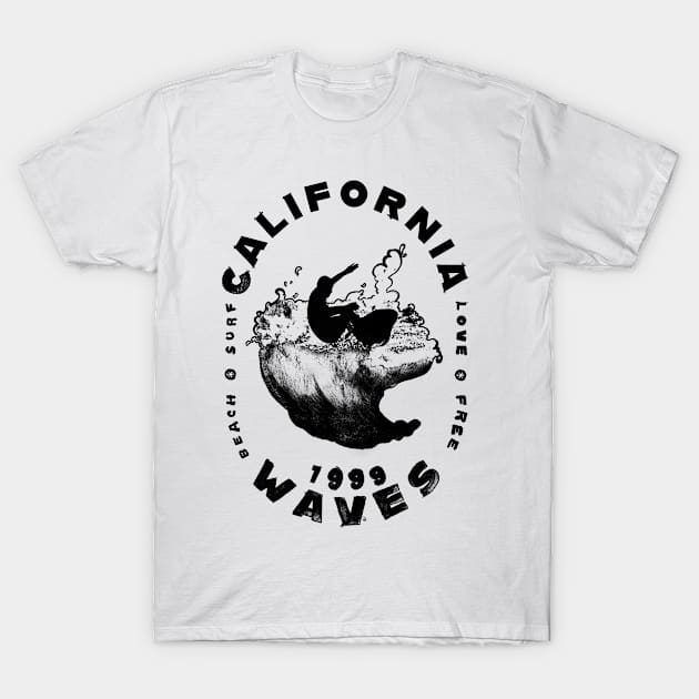 California Cool Surf - Cali Waves T-Shirt by nattsart